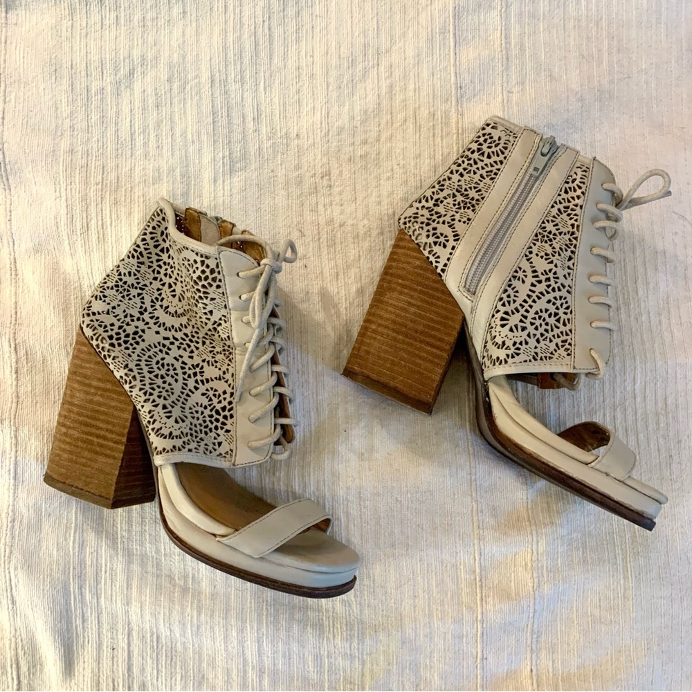 Jeffrey Campbell leather open toe cutwork booties